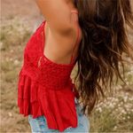 Free People NEW! XS Adella Cherry Red Lace Spaghetti Strap Cami Top Ruffle Hem Photo 4