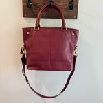 Isaac Mizrahi Bridgehampton Burgundy Cognac Leather Tote Messenger Turnlock Bag Photo 8