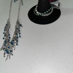 Paparazzi 💙 NWT  Bundle of 4 Silver Fringed Teal Beaded Necklace Jewelry Set Photo 2