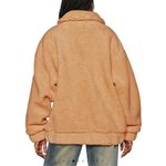 I am gia Tan Collared Full Zipper Lined Teddy Jacket Size Small Photo 1