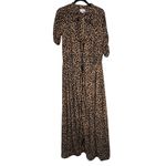 Unique Vintage  Leopard Print Button Front Maxi Dress With Tie Neck Size 1X Photo 1
