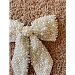 Ivory/Cream Allover Pearl Beaded Preppy Bridal Hair Bow Ribbon Clip Coquette Photo 2
