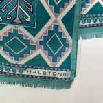 Halston III Vintage Silk Scarf Teal and White Geometric Silver Shimmer Boho Blue Photo 1