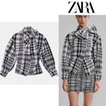 ZARA  Black and White Plaid Blouse with Bow Photo 1