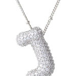 Sparkling Paved Letter J Bubble Pendant Necklace Silver Tone Chain New Photo 0