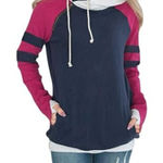 Boutique Happy Sailed Striped Double Hoodie Cowl Neck Sweatshirt Size 2X Blue Photo 0