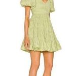 Jonathan Simkhai Cadence Mini Dress Size 2 NWT Green Puff Sleeve Ruffle Hem Photo 1