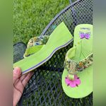 Skechers Green Floral Flip Flops with Pink and Purple Details Photo 2