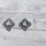 Vintage Clip On Earrings Silver Tone & Dark Grey Unusual Photo 3