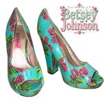 Betsey Johnson Women's Floral Peep Toe Heels - Blue and Pink Photo 0