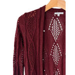 Charlotte Russe Open Cardigan Womens Size M Burugndy Crochet Long Sleeve Duster Photo 1