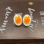Vintage Neon Orange Rose Floral Cameo Stainless Steel Flower Earring Studs Boho Photo 5