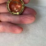 VTG Western Germany Brooch peach crystal filigree gold tone C clasp Photo 4