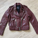 ALLSAINTS  Women’s Burgandy Lined Leather Jacket Gidley Biker Moto US Size 2 WARM Photo 0