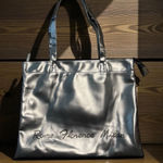Signature Club A Metallic Tote Bag Women's Rome Florence Milan Script Detail Gray Photo 0