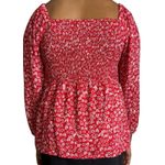 Loft Red Heart Print Long Sleeve Top Ruched Sweetheart Blouse Size 2 Photo 9