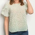 Available by Angela Fashion Ivory Green Ruffle Sleeve Top  Photo 0