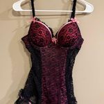 Victoria's Secret  Sexy Little Things Black Pink Lace Corset Babydoll Lingerie 36B Photo 0