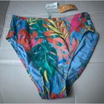 Kona Sol  High Waisted Swim Bikini Bottoms Blue Floral, Small Photo 0