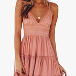 Ecowish  V-Neck
Spaghetti Strap Bowknot Backless  Lace Mini
Swing Skater Dress L Photo 3