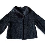 Vintage 1960's Faux Persian wool crop coat with fur collar black size medium Photo 5