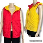 Jones New York Vintage Sport Womens Reversible Vest Fleece Hooded Red Yellow Med Photo 1