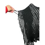Black Crochet Geometric Fringed Eyelet Poncho Sweater One Size Size undefined Photo 1