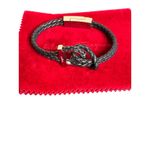 Salvatore Ferragamo NIB Gancini Double Woven Leather Bracelet in Black/Silver Photo 2