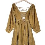 Free People Womens XS Daphne Velvet Long Sleeve Minidress in Yellow Gold NEW Photo 2