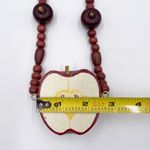 Vintage 90s Wooden Apple Beaded Necklace Teacher Artsy Unique Statement Jewelry Red Photo 5
