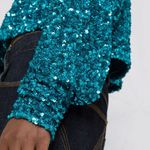 ROTATE‎ BIRGER CHRISTENSEN Aurelia Sequin Embellished blouse 10 Teal Cropped Blue Photo 3