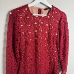 ZARA  Crochet Lace Boho A Line Mini Dress‎ Size Large Burgundy Wine Valentine Photo 4