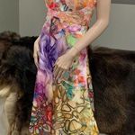 Custom Made New Floral-Print Satin Halter Beaded Party Dress with Shawl Photo 2