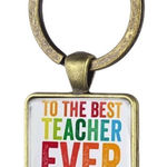 Brand New Antiqued Bronze Best Teacher Ever Keychain Gift White Photo 0
