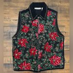 Dress Barn EUC  Poinsettia Holly Christmas Sequence Vest Size M Holiday Corduroy Photo 0