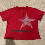 Women's (Junior) Summer Henley Neckline Short Sleeve Crop Top Red Size undefined Photo 0