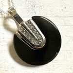 Black silver tone rhinestone pendant necklace Photo 4