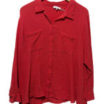 Calvin Klein Women Button Up Top 2X Coral Cotton Gauze Relaxed Cruisewear Resort Photo 0