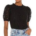 1. State Black Allover Lace Lined High Neck Puff Sleeve Top Photo 0