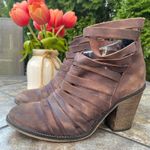 Free People Hybrid Antiqued Strappy Leather Heeled Bootie Chocolate Brown Size 9 Photo 1