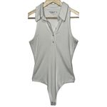 Abercrombie & Fitch Soft AF White Ribbed Cotton Sleeveless Polo Bodysuit Size M Photo 1
