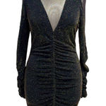 Venus  Women's Shimmer Black /Gold Long Sleeve Ruched Party Cocktail Dress Size M Photo 0