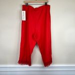 Kaktus red linen blend wide leg lace floral trim cropped pants 1X NEW Photo 5