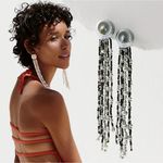 Free People  Bohemian Shell Beaded Ocean Eyes Dangle Earrings Black Pearl NWT Photo 1