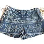 Sea New York Size S Lace Up Jean Shorts Acid Wash Denim Frayed Southwestern Boho Blue Photo 0