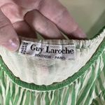 VTG Guy Laroche Silk Blouse Off The Shoulder Green Striped Women's Large France Photo 3