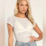 Free People Intimately Keep It Simple Lace/Ruched Baby Tee Ivory Small EUC Photo 0