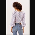 For Love & Lemons Dahlia White Blue Purple Stripe Floral Tie Front Crop Top XS Photo 2