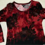 Vera Wang Simply Vera  | Red & Black Floral Print Long Sleeve Top | Large Photo 2