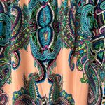 Teal and Coral Paisley Bell Sleeve Flowy Top Pink Photo 3